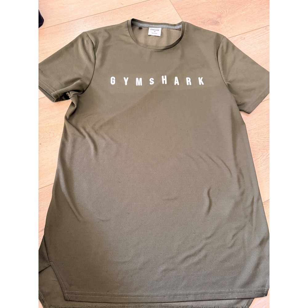 Gymshark Mens Mesh Activewear Training Shirt Olive Green Medium Short Sleeve 252